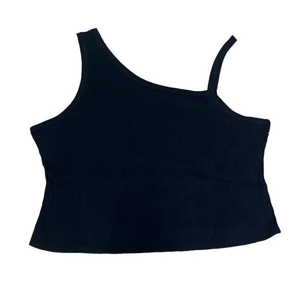 Good American Womens Plus Size 5X Cropped Tank Top Black One Shoulder Ribbed NWT - Picture 1 of 8